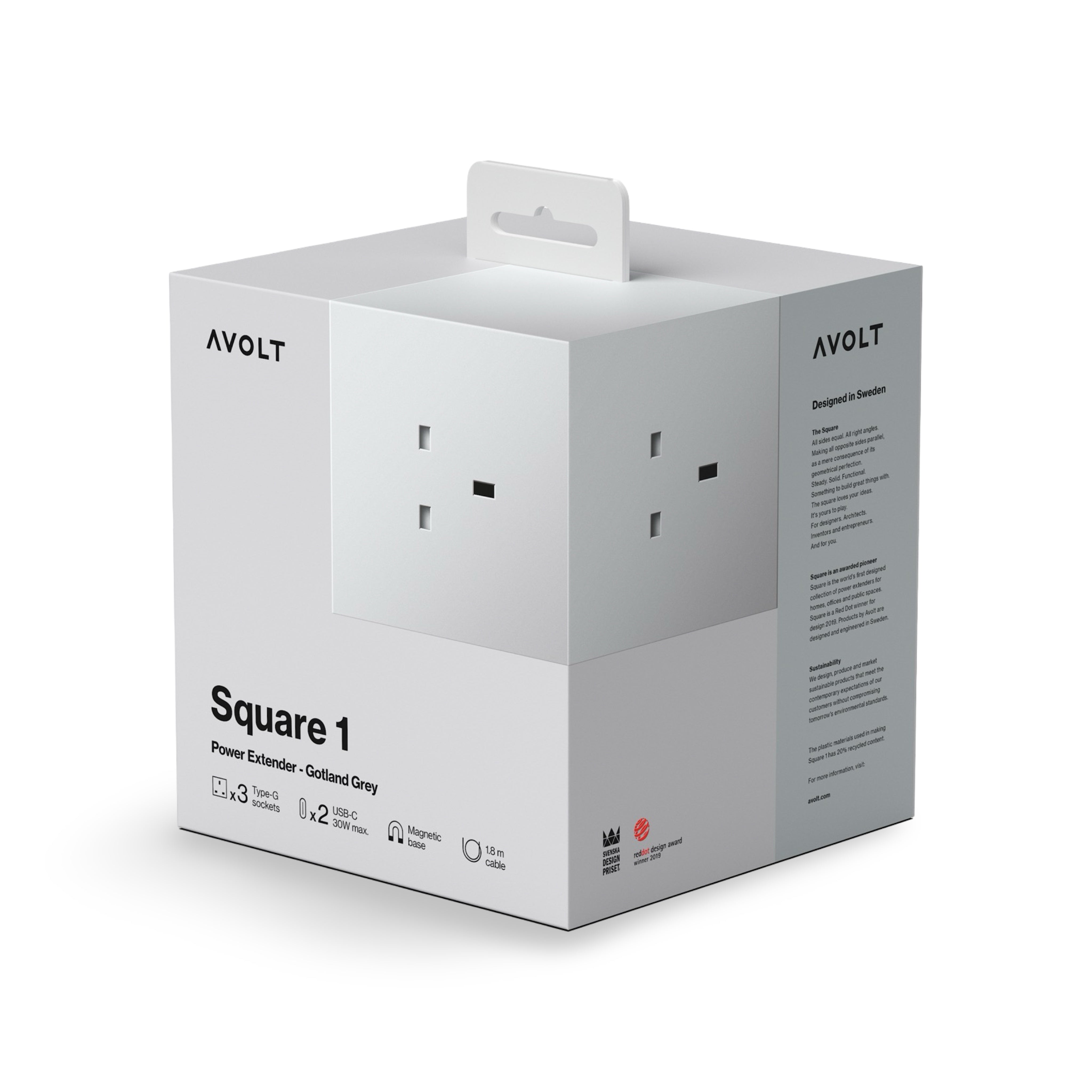 AVOLT Square 1 Power Extension Lead - Gotland Grey