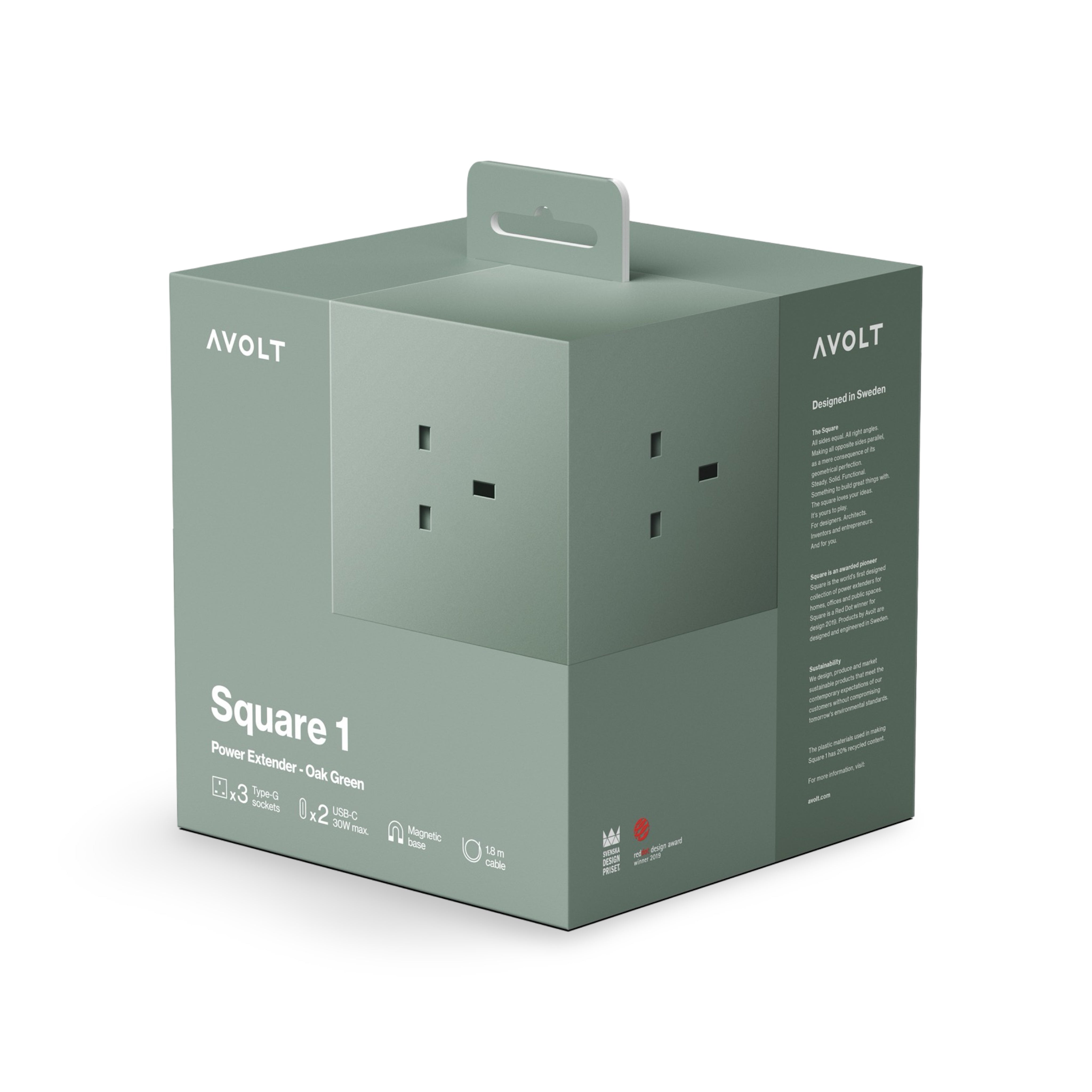 AVOLT Square 1 Power Extension Lead - Oak Green