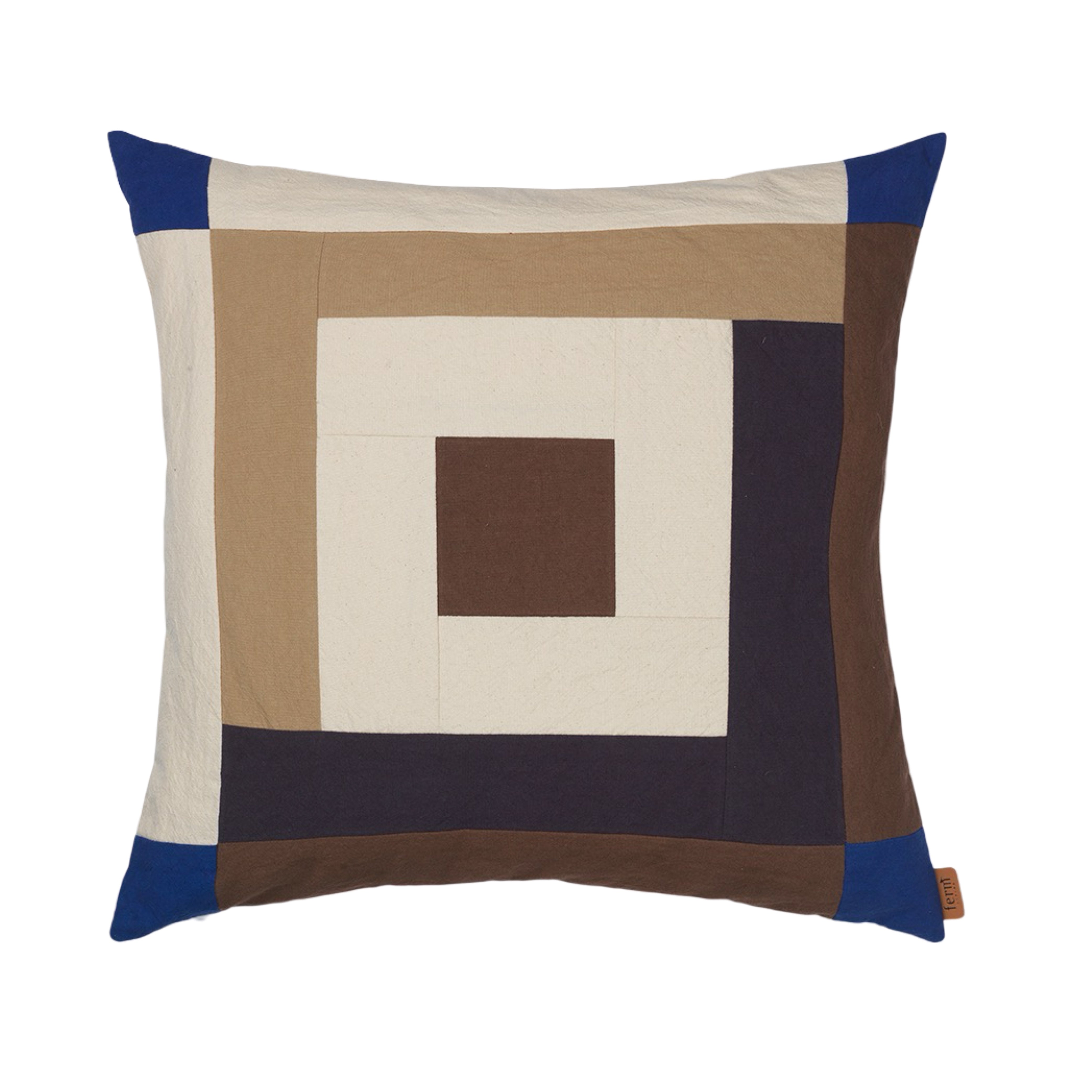 Ferm Living Border Patchwork Cushion - Carob Brown / Bright Blue