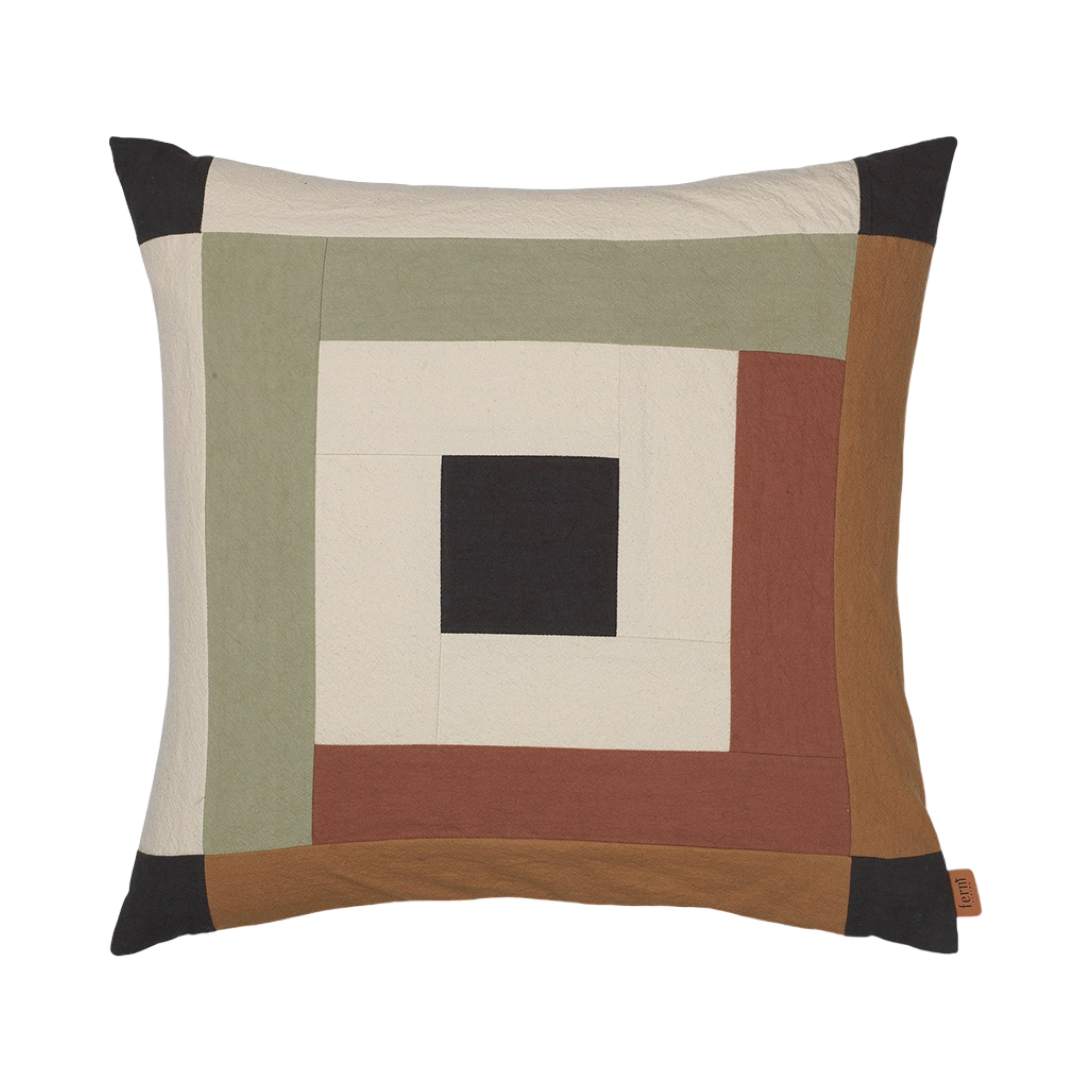 Ferm Living Border Patchwork Cushion - Dark Sage / Red Brown