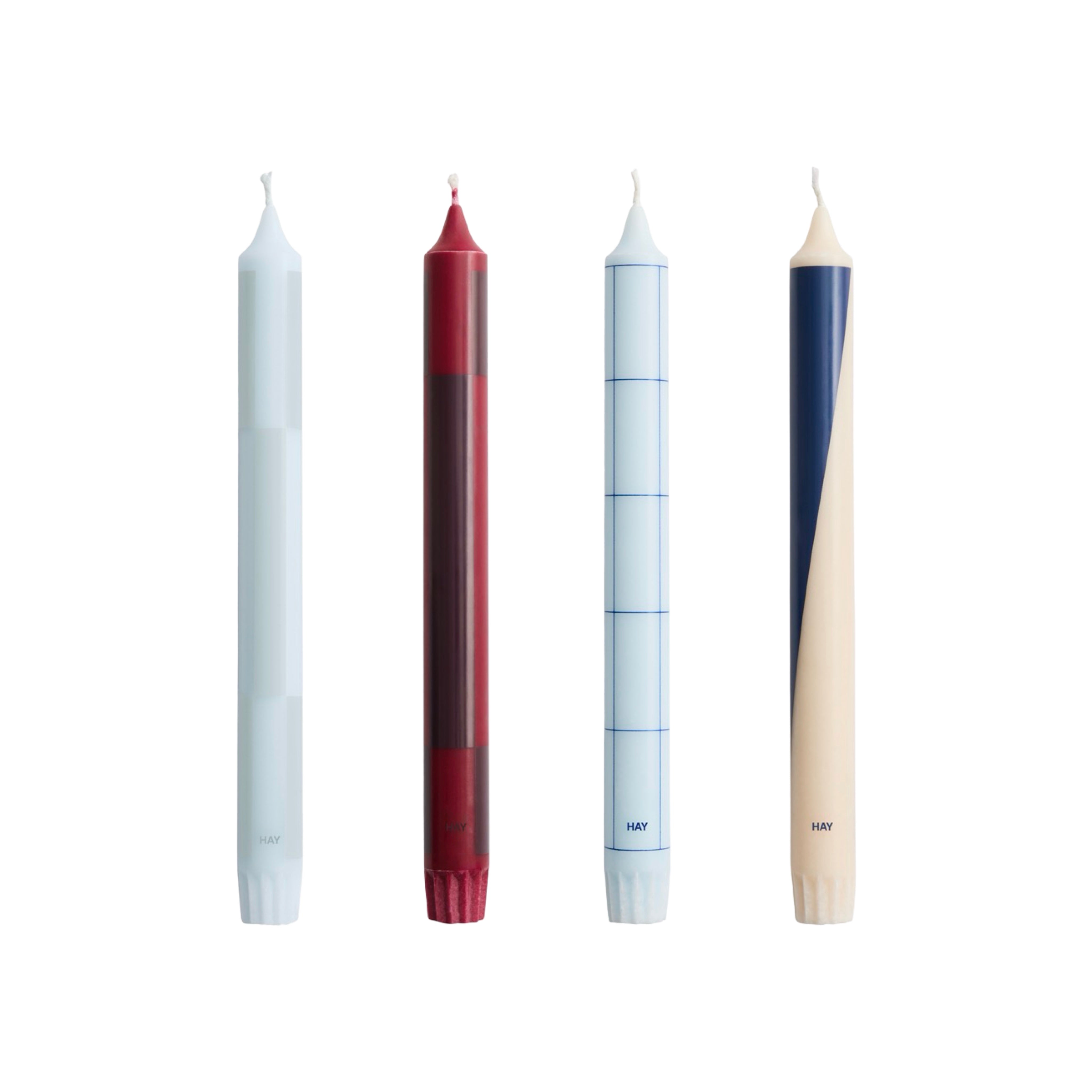 HAY Pattern Candles (Set of 4) - Blues & Bordeaux