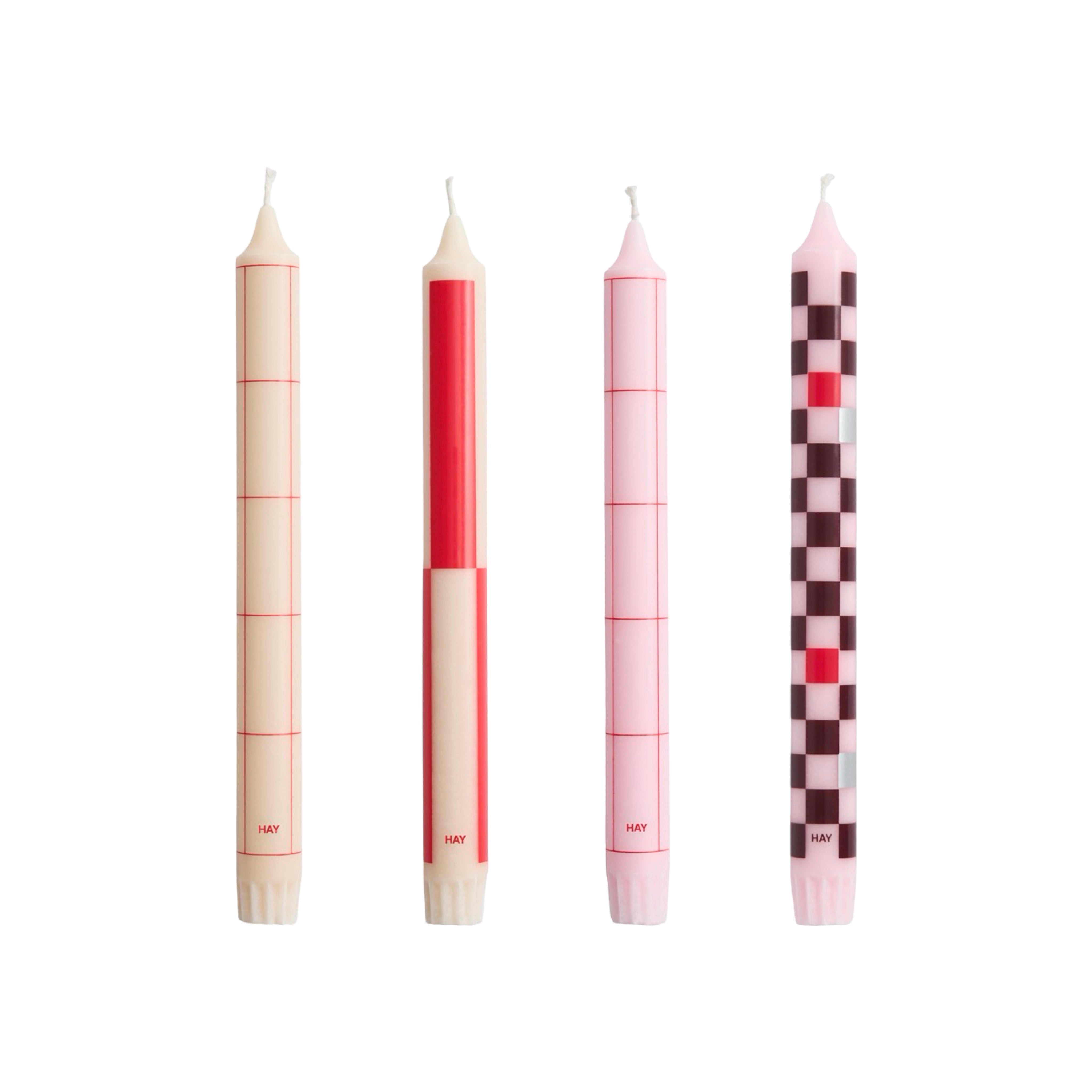 HAY Pattern Candles (Set of 4) - Reds & Bordeaux