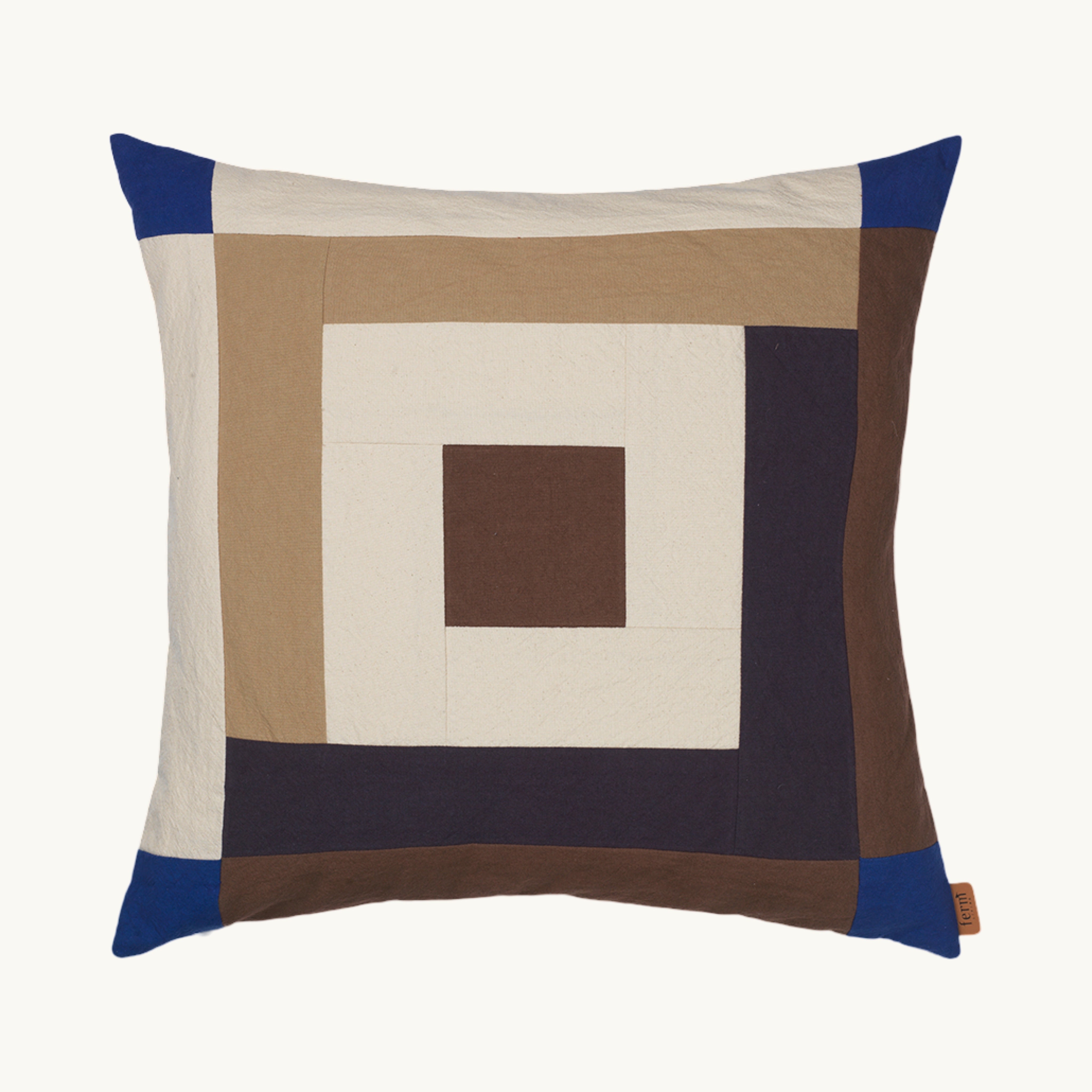 Ferm Living Border Patchwork Cushion - Carob Brown / Bright Blue