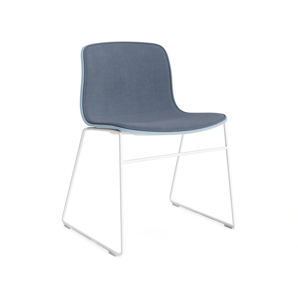 HAY AAC 08 front uph Linara 198 – slate blue 2.0 shell – white powder coated steel base