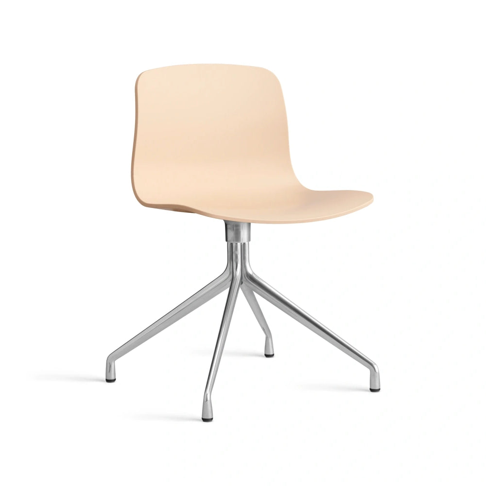HAY AAC 10 hard shell in pale peach with a polished aluminium swivel base
