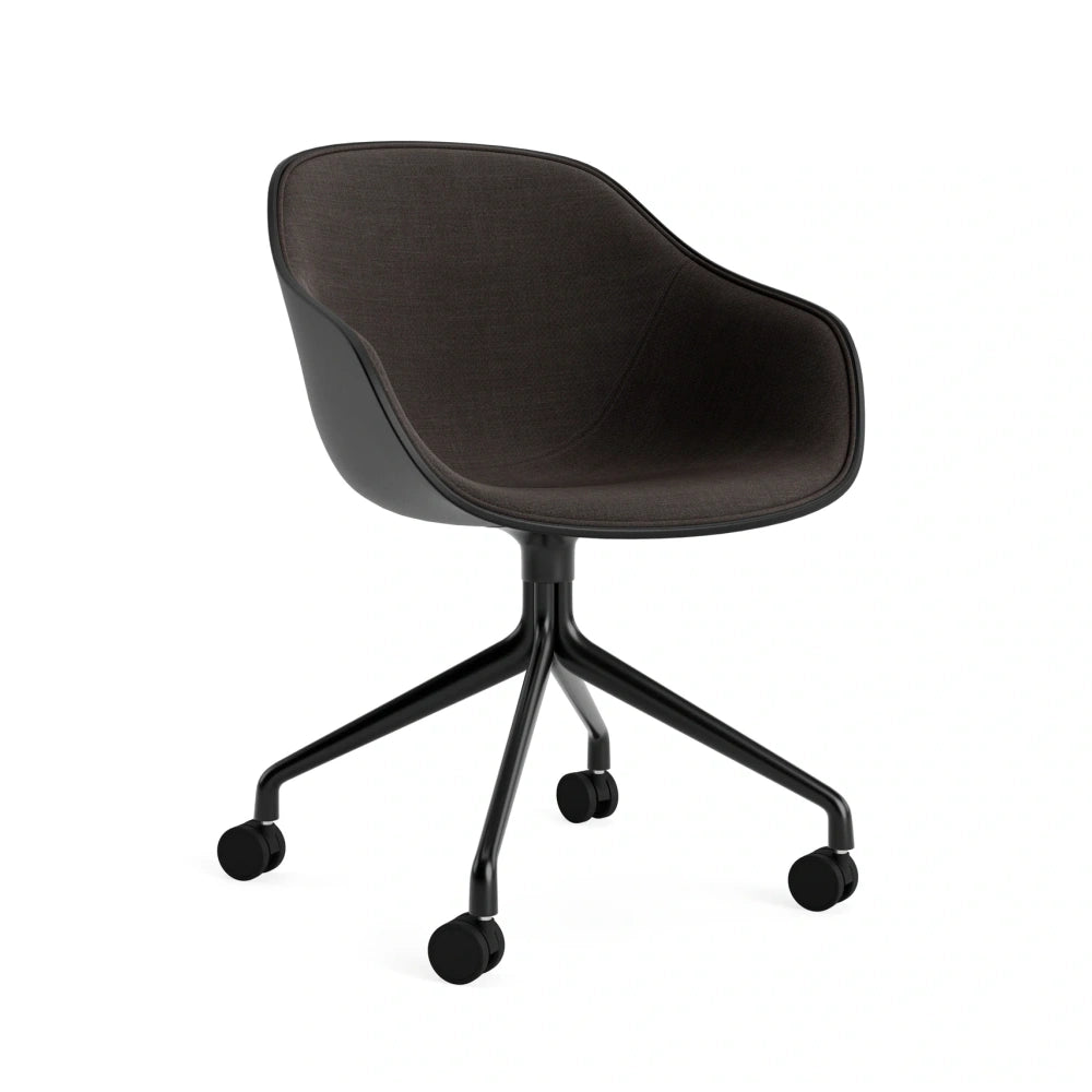 HAY AAC 224 front upholstered in Remix 276, black shell, black aluminium swivel base and black castors