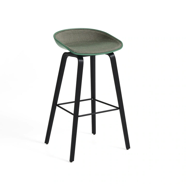 HAY AAS 32 H75 with front upholstery in Atlas 931, teal shell, black lacquered oak base and black steel footrest