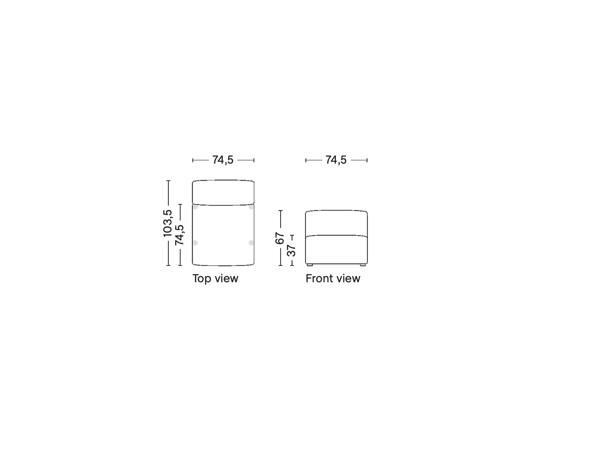 HAY Mags Soft removable-cover narrow middle module S1063RC, supplier top and front technical drawings