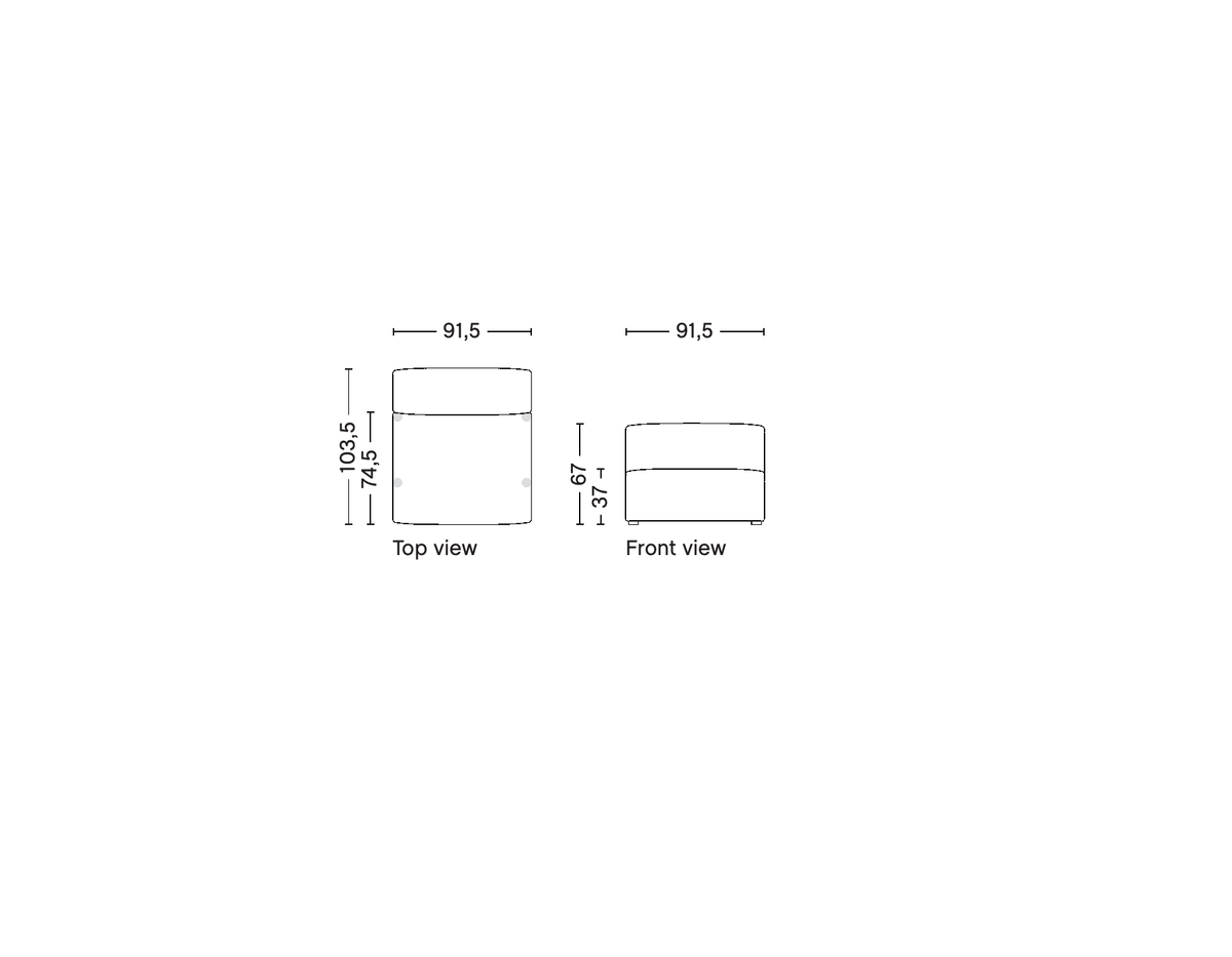 HAY Mags Soft removable-cover wide middle module S1963RC, supplier top and front technical drawings