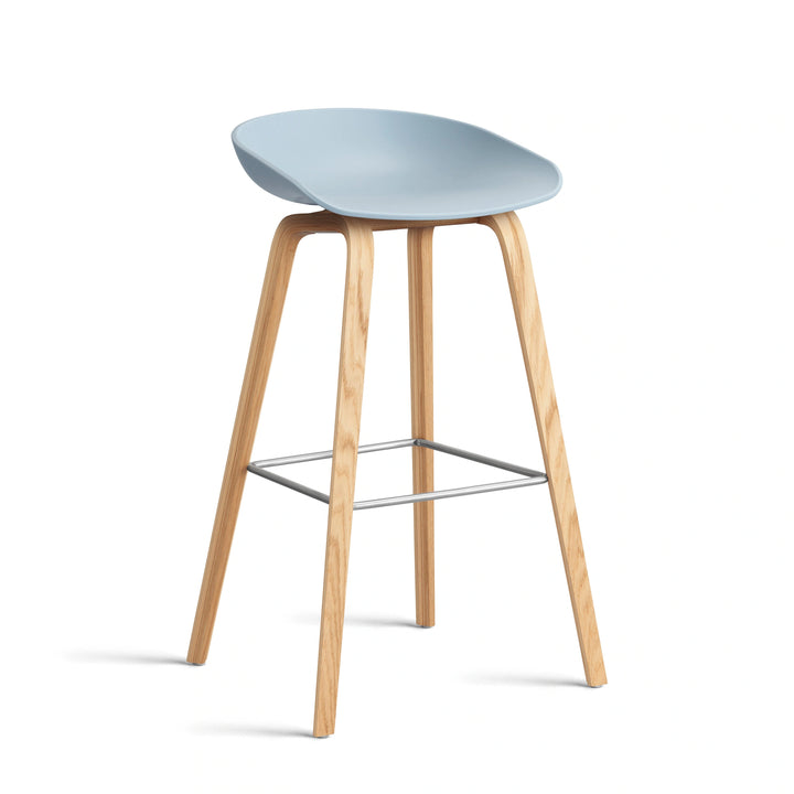 HAY About a Stool - AAS 32 (High), Colour: Slate Blue, Legs: Lacquered Oak, Footrest: Stainless Steel