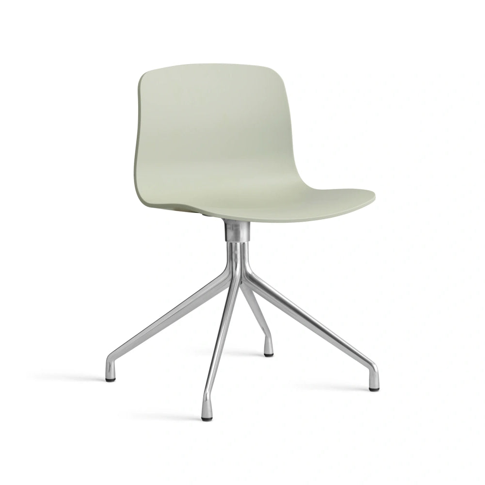 HAY AAC 10 bare shell in pastel green with polished aluminium four-star swivel base