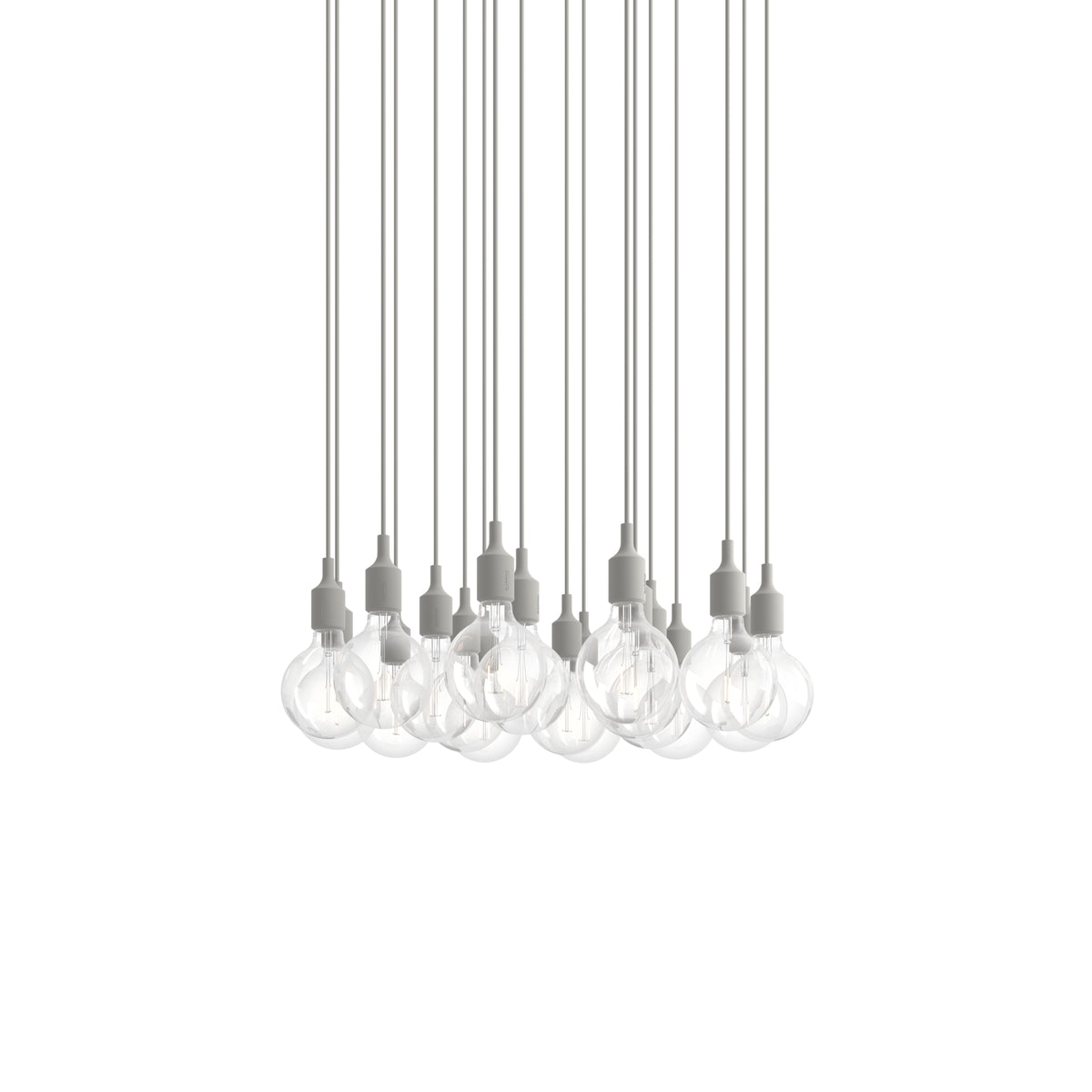 Muuto E27 Pendant Cluster - 18 - White / Light Grey; manufacturer arrangement with suspension cords continuing beyond the frame