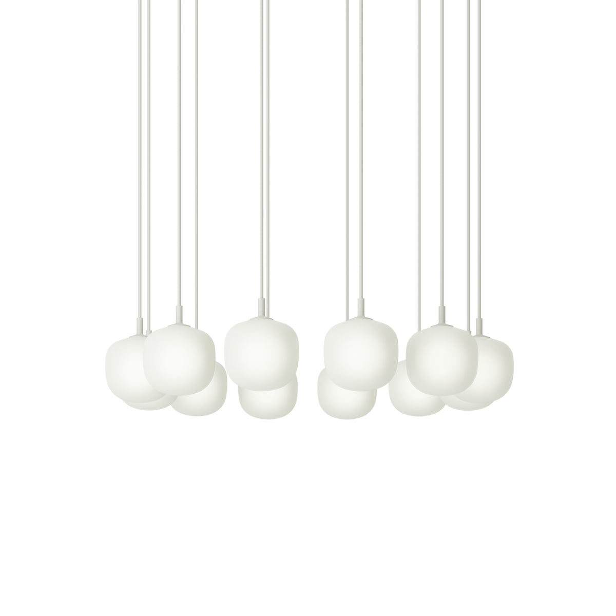Muuto Rime Pendant Cluster - Ø12 - 12 - White / White; manufacturer arrangement with suspension cords continuing beyond the frame