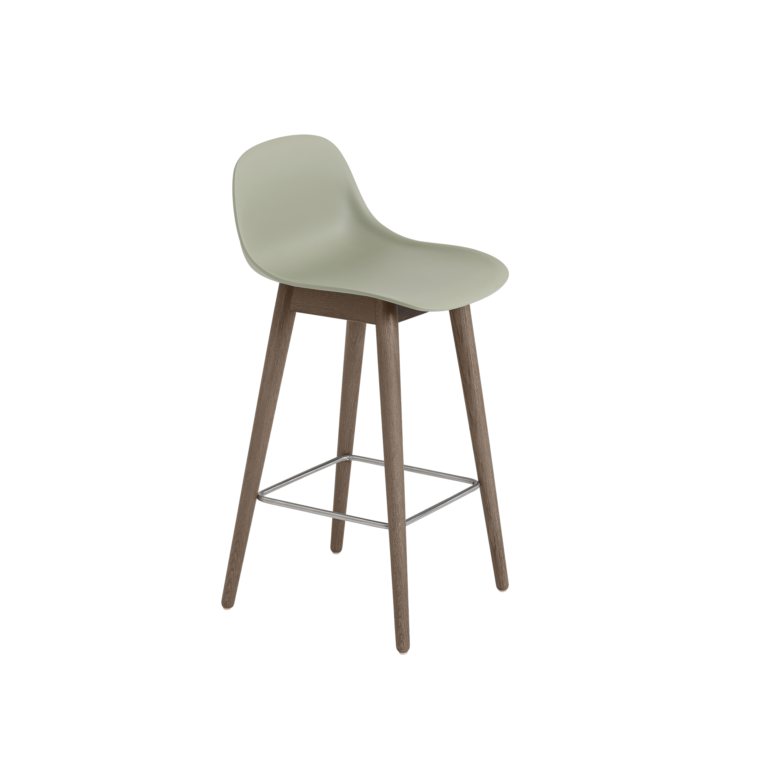 Muuto Fiber Counter & Bar Stool with Backrest - Wood Base - Recycled Plastic