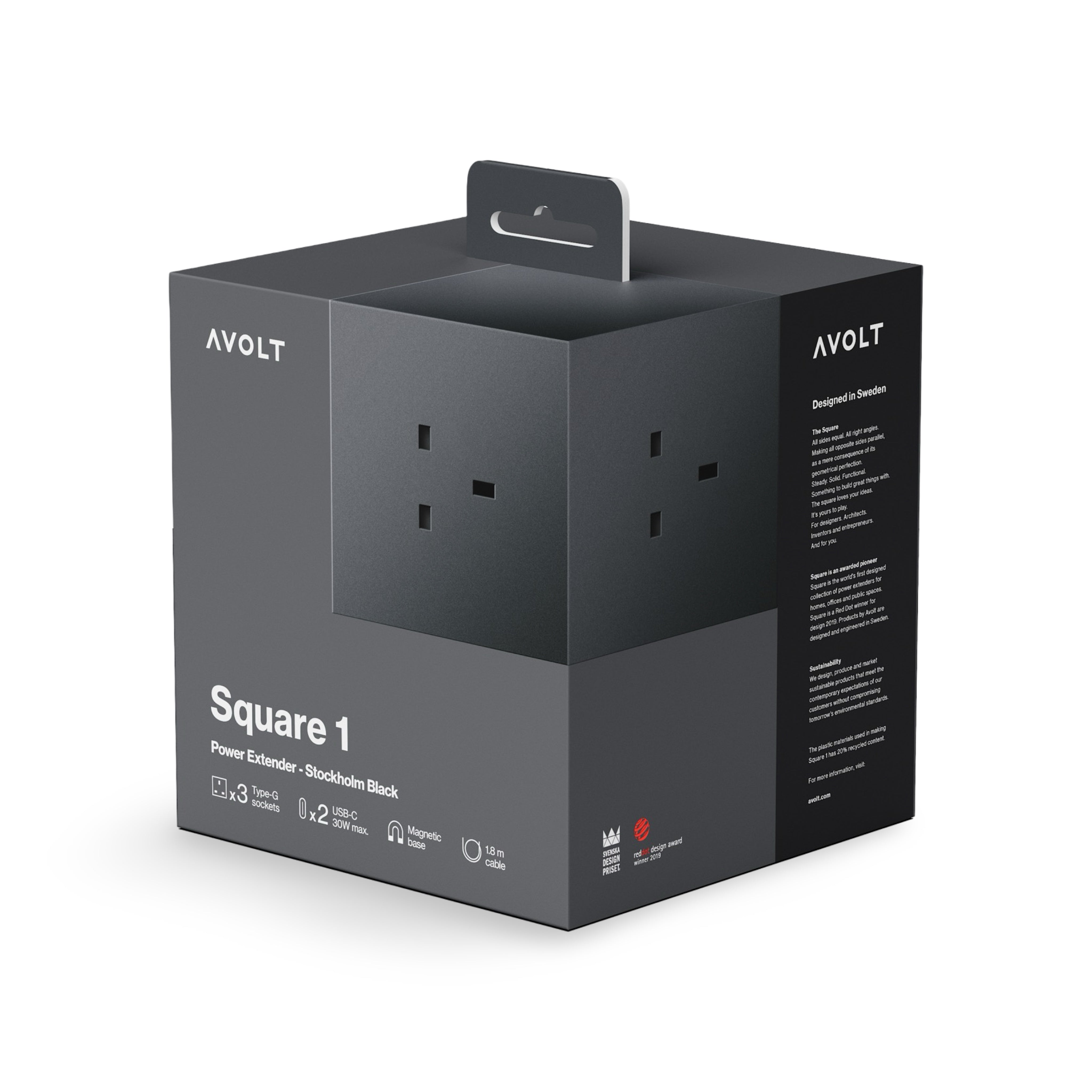 AVOLT Square 1 Power Extension Lead - Stockholm Black