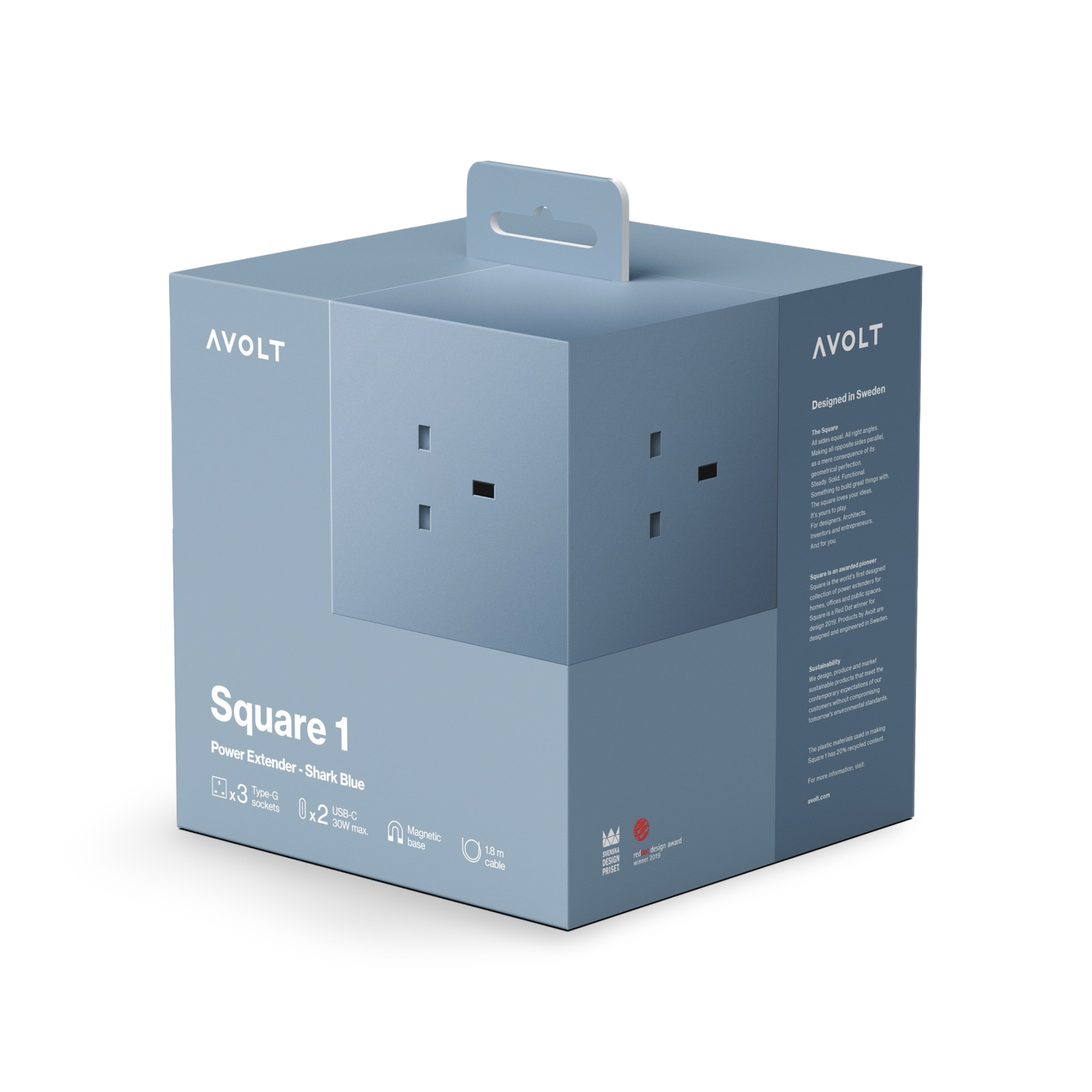 AVOLT Square 1 Power Extension Lead - Shark Blue