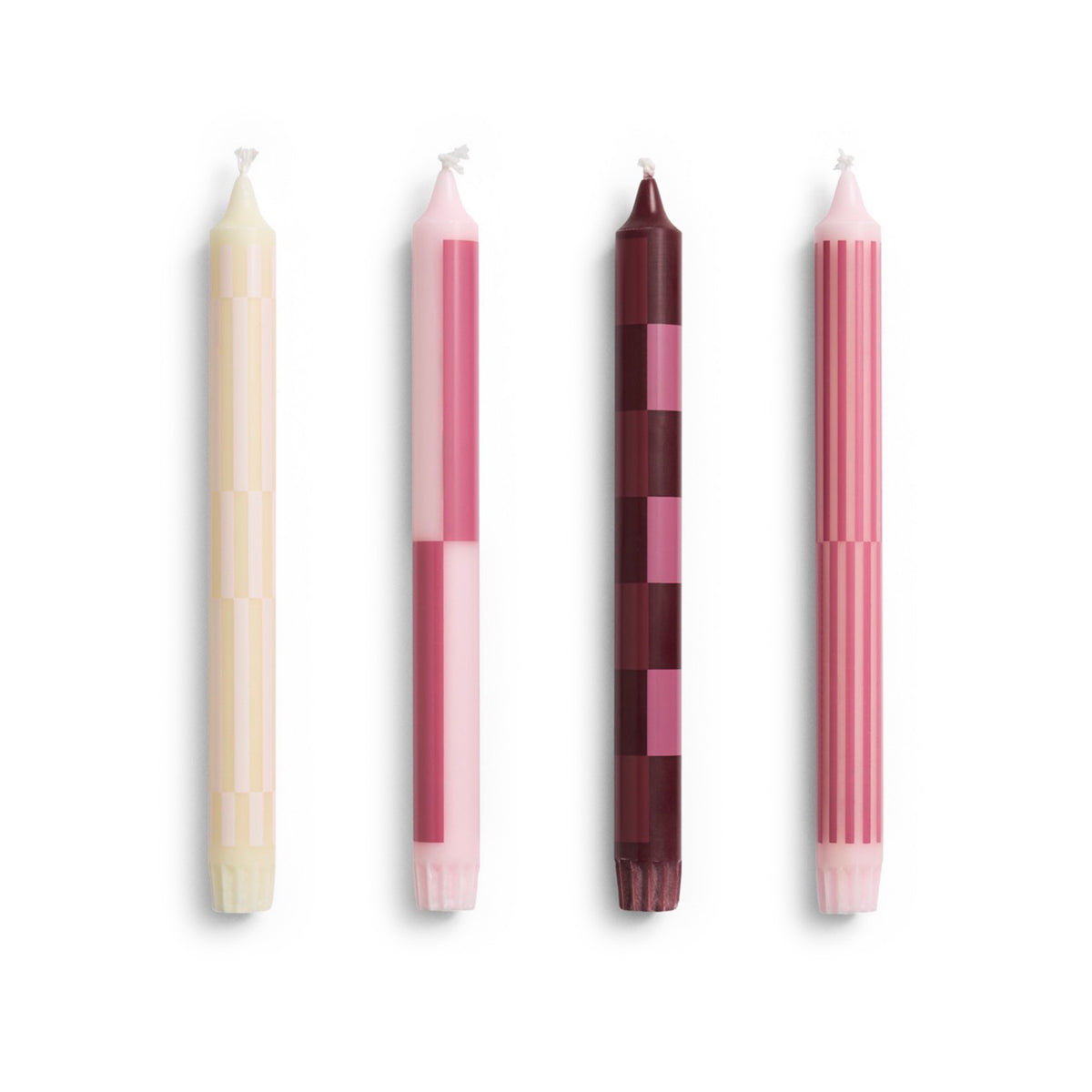 HAY Pattern Candle - Set of 4 - Pink and Bordeaux