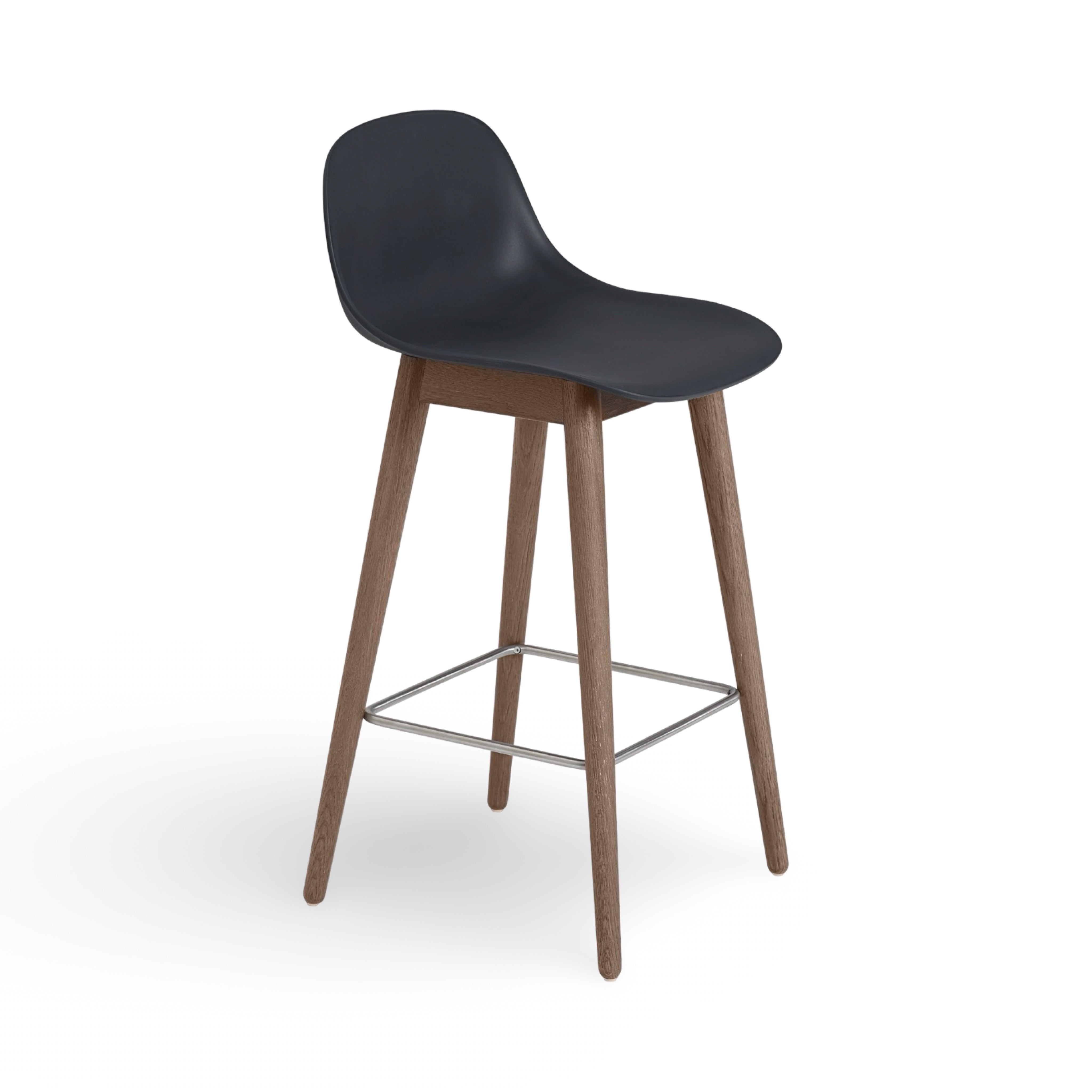 Muuto Fiber Counter Stool w. Backrest - Wood Base in Stained Oak (Ex-Display)