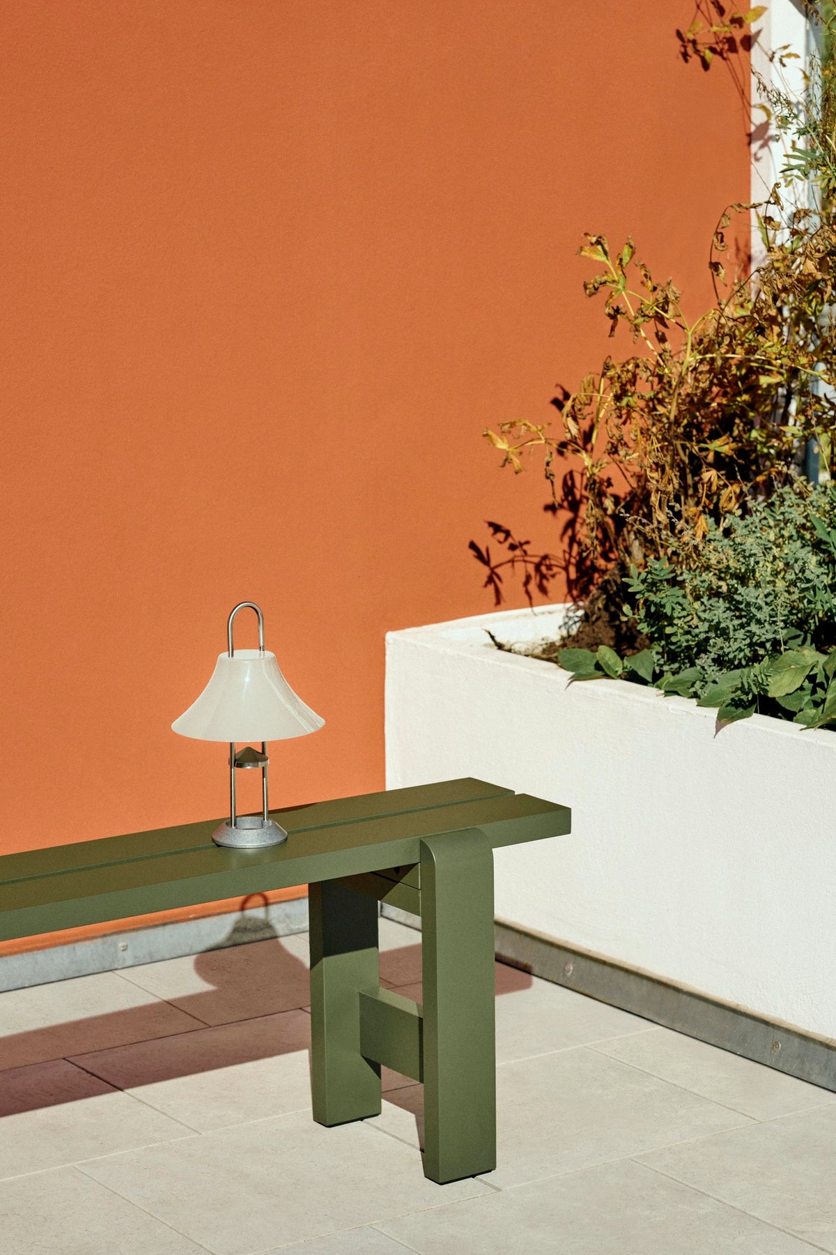 HAY Weekday bench with a portable lamp