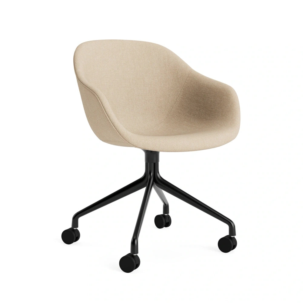 HAY AAC 225 fully upholstered in Metaphor 035 with black aluminium swivel base and black castors