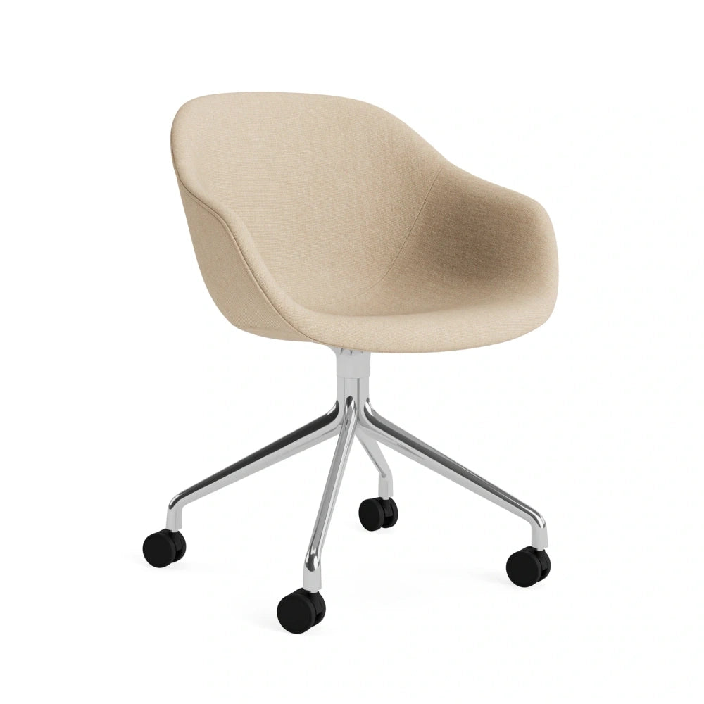 HAY AAC 225 fully upholstered in Metaphor 035 with polished aluminium swivel base and black castors