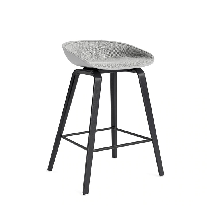 HAY AAS 32 H65 front upholstered in Hallingdal 116, concrete grey shell, black lacquered oak base and black footrest