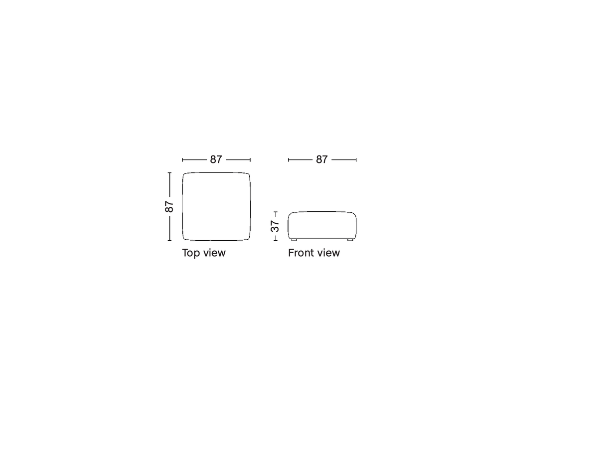 HAY Mags Soft removable-cover ottoman X-small module S01RC, supplier top and front technical drawings