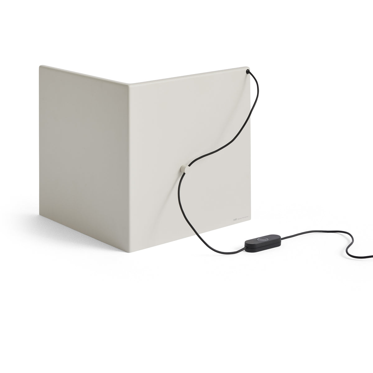 HAY LBM Corner Table Lamp in cream white, reverse view with inline dimmer