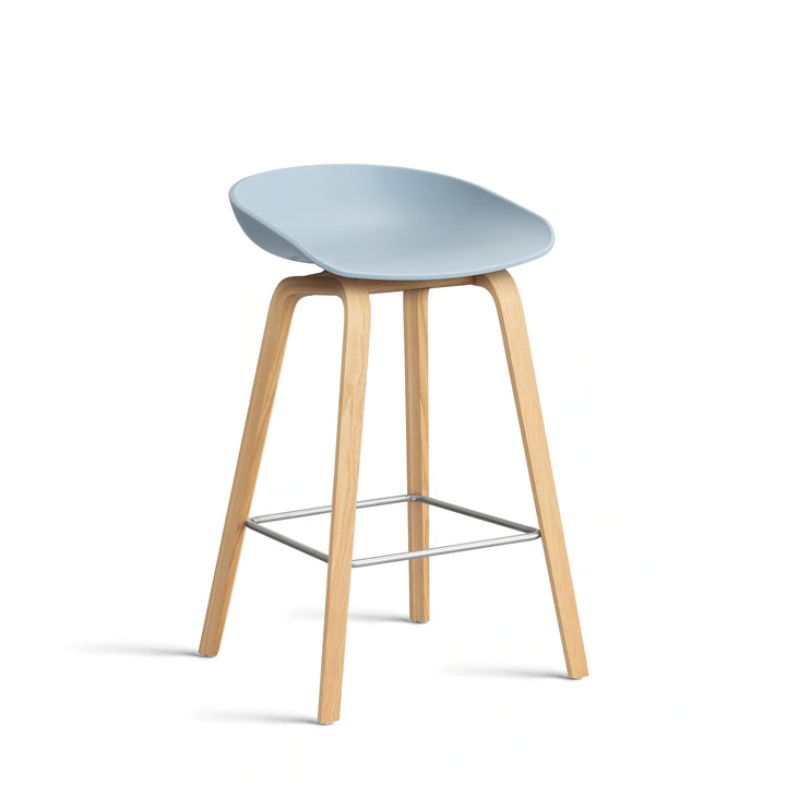 HAY About a Stool - AAS 32 (Low), Colour: Slate Blue, Legs: Lacquered Oak, Footrest: Stainless Steel