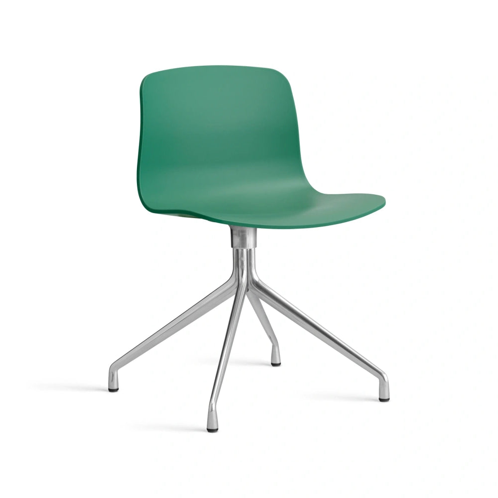HAY AAC 10 bare shell in teal green with polished aluminium four-star swivel base