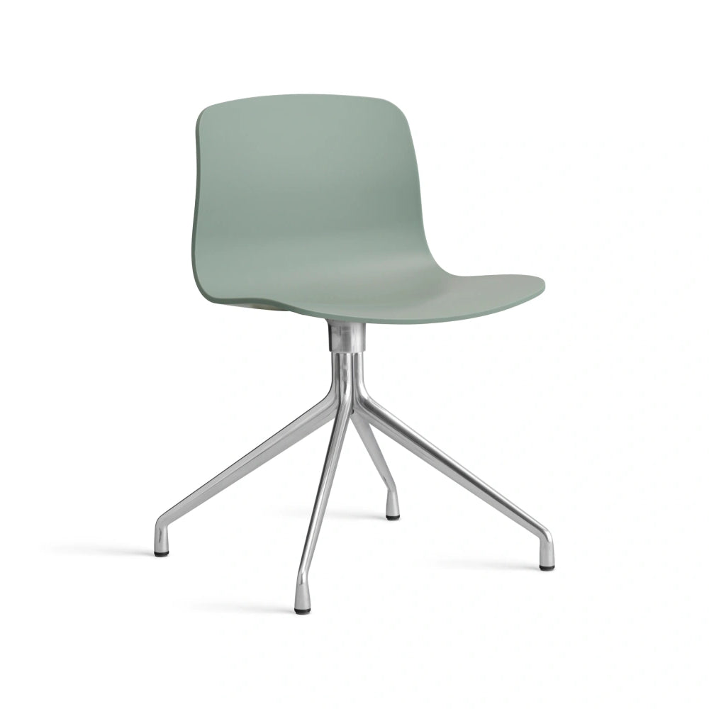 HAY AAC 10 bare shell in fall green with polished aluminium four-star swivel base