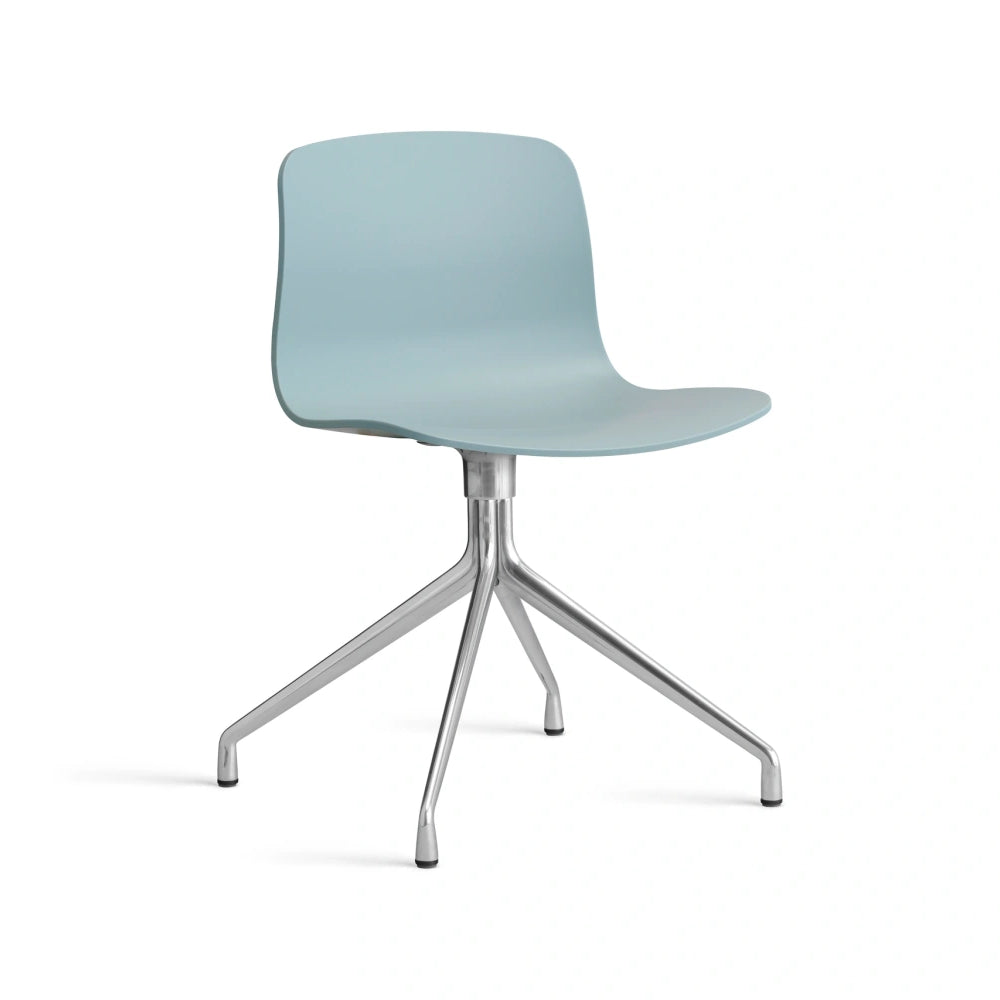 HAY AAC 10 bare shell in dusty blue with polished aluminium four-star swivel base