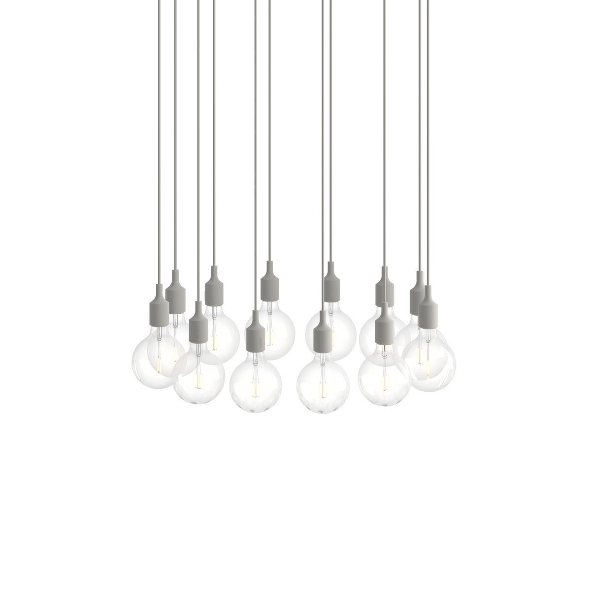 Muuto E27 Pendant Cluster - 12 - White / Light Grey; manufacturer arrangement with suspension cords continuing beyond the frame