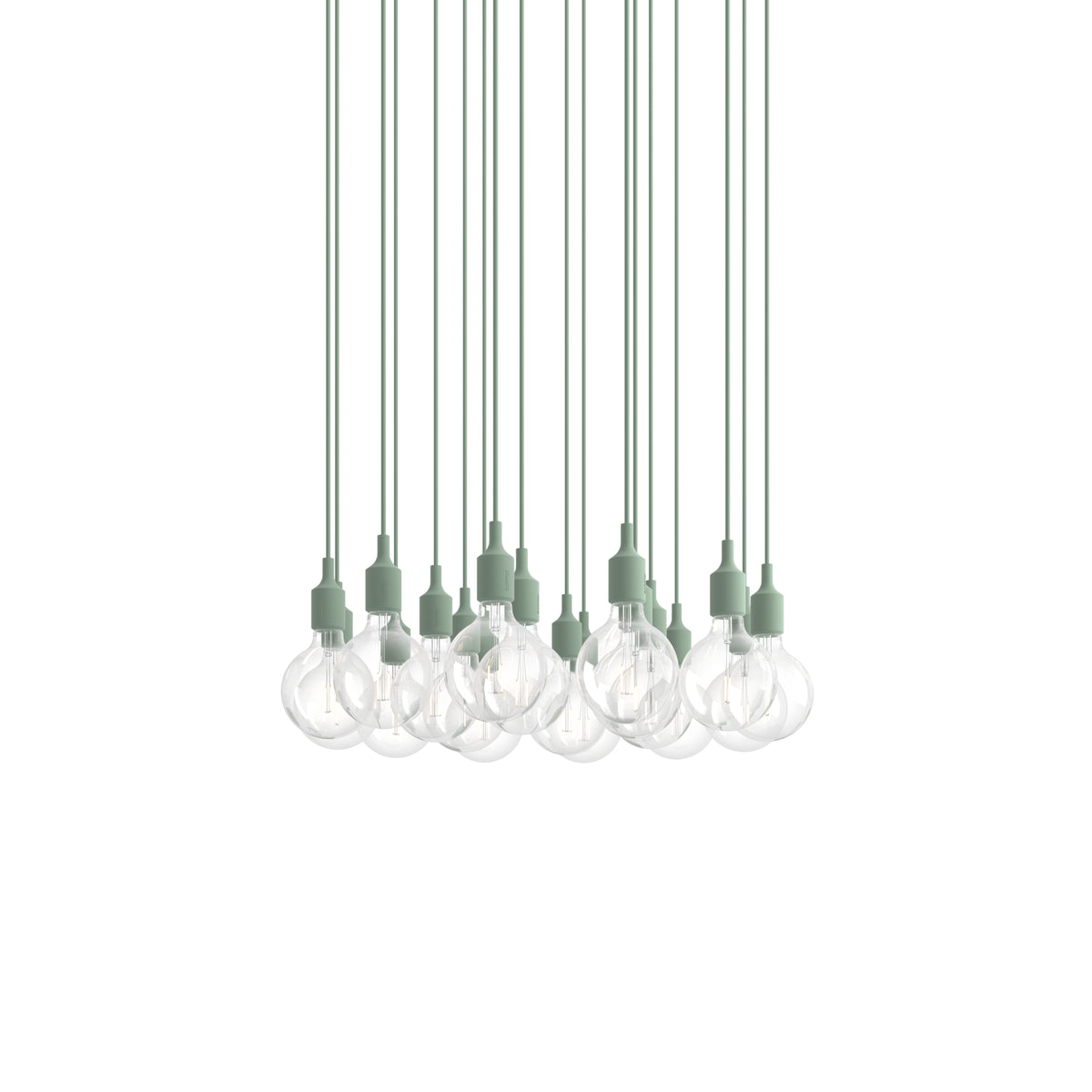Muuto E27 Pendant Cluster - 18 - White / Light Green; manufacturer arrangement with suspension cords continuing beyond the frame