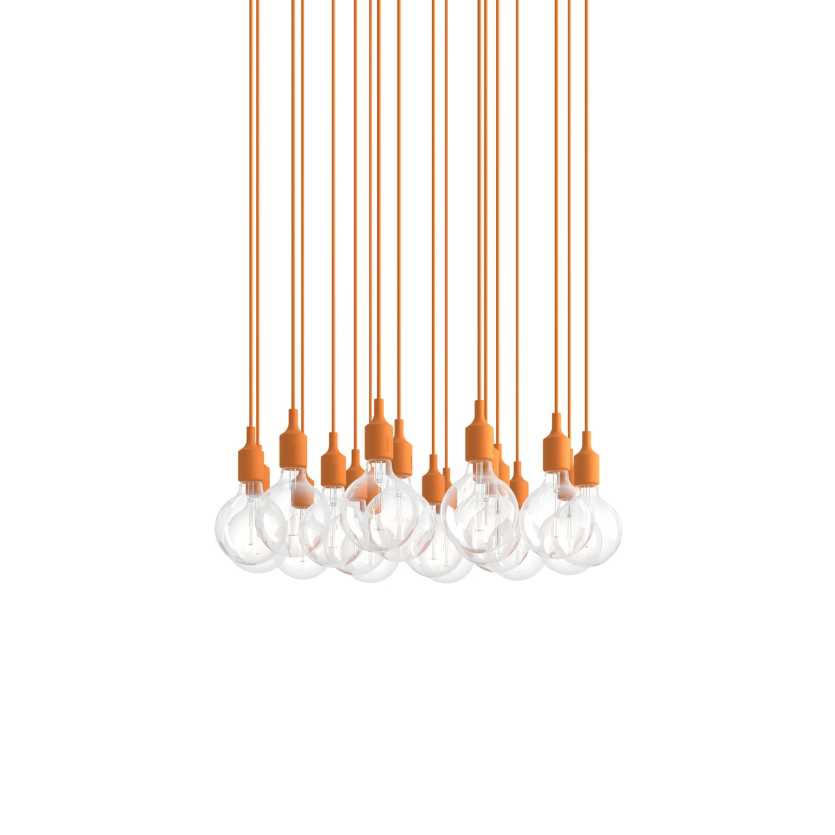 Muuto E27 Pendant Cluster - 18 - White / Light Orange; manufacturer arrangement with suspension cords continuing beyond the frame