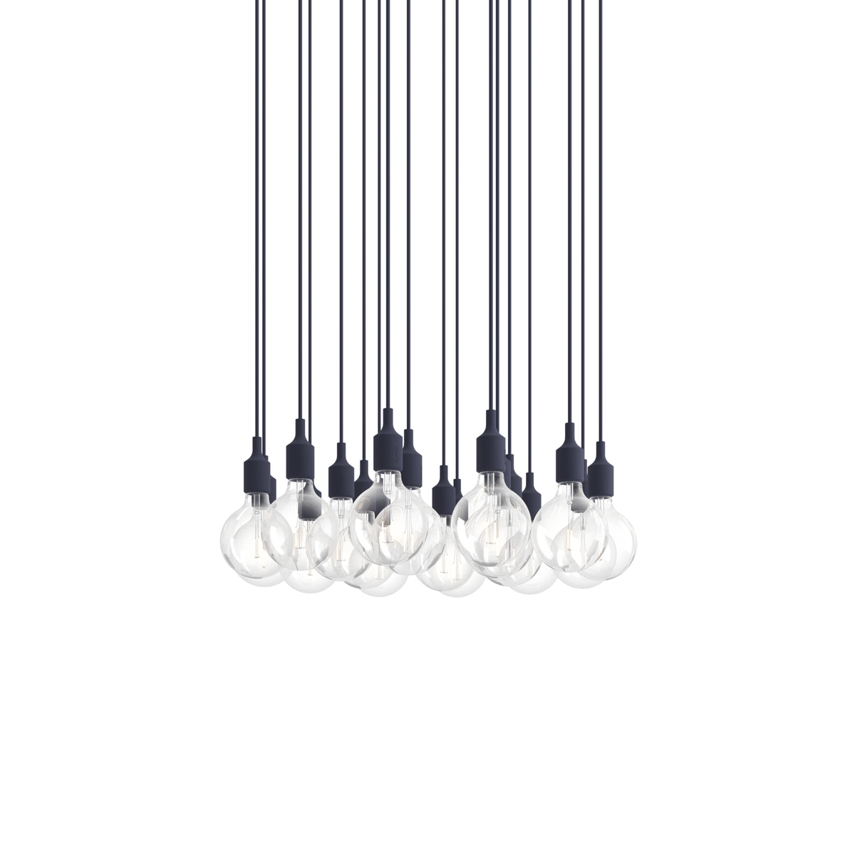 Muuto E27 Pendant Cluster - 18 - White / Midnight Blue; manufacturer arrangement with suspension cords continuing beyond the frame