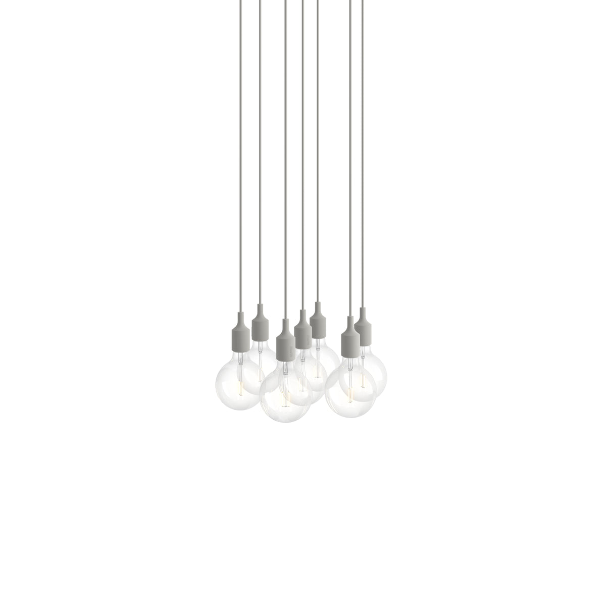 Muuto E27 Pendant Cluster - 7 - White / Light Grey; manufacturer arrangement with suspension cords continuing beyond the frame