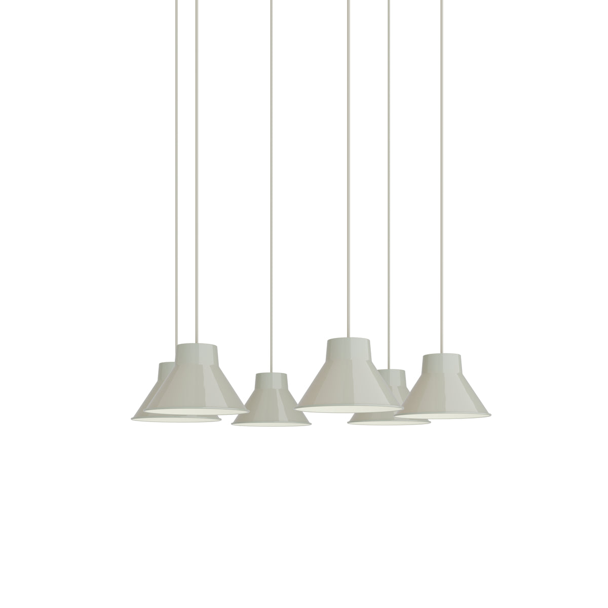 Muuto Top Pendant Cluster - Ø21 - 6 - White / Grey; manufacturer arrangement with suspension cords continuing beyond the frame