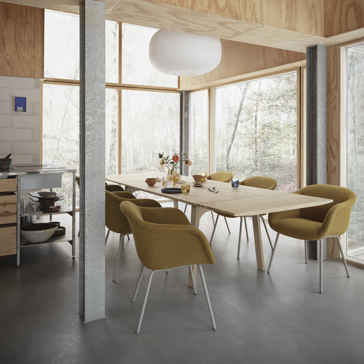 Muuto Earnest 205 cm table in Oiled Oak shown with extension leaves in a dining room; table and chairs sold separately